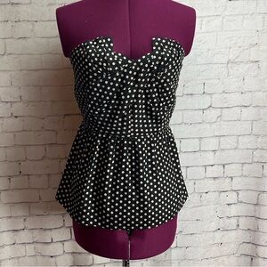Anthropologie Odille size 2 peplum blouse black with cream polka dots